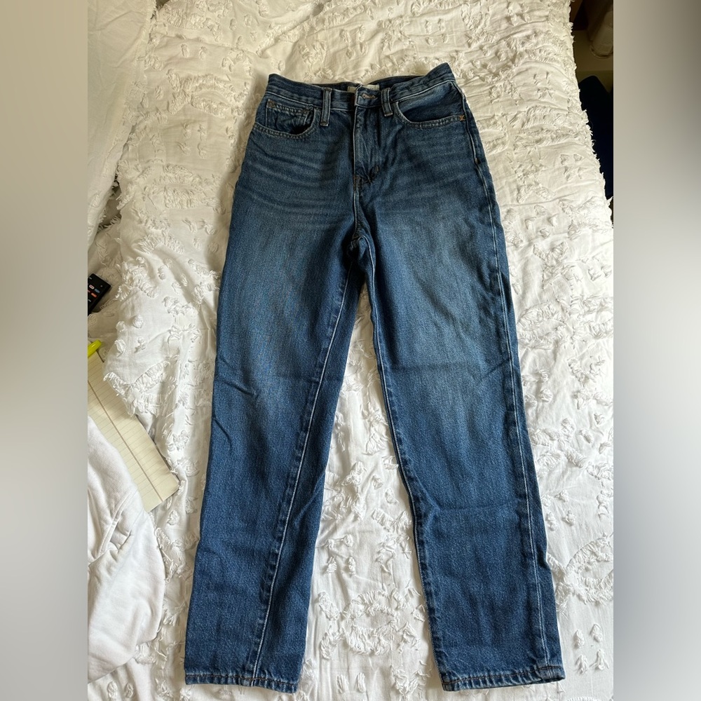 Madewell dark washed straight leg mom jean
